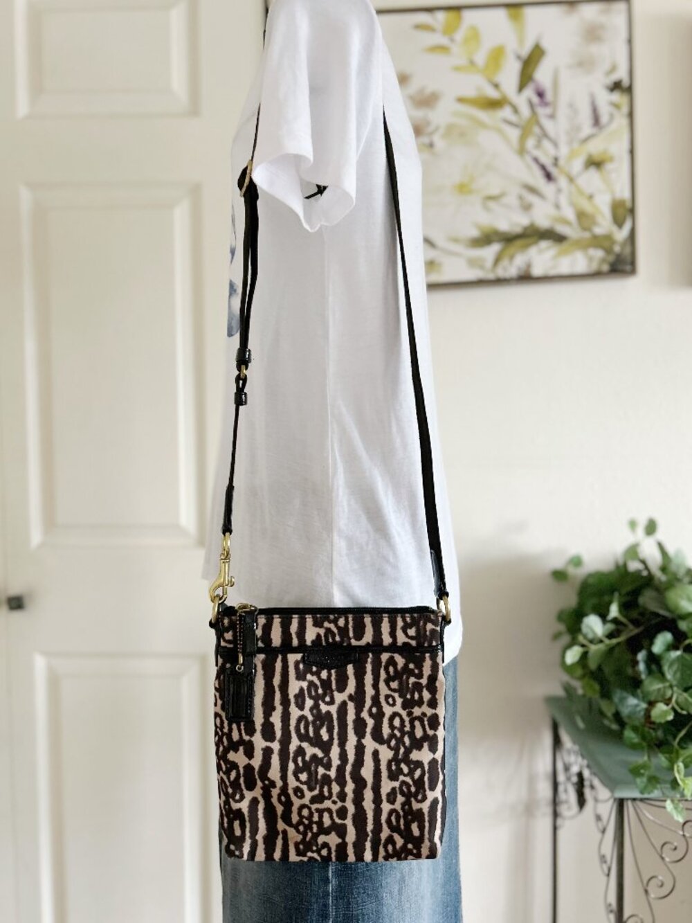 Coach Leopard-Print Coated Canvas Crossbody Bag in Black & Cream